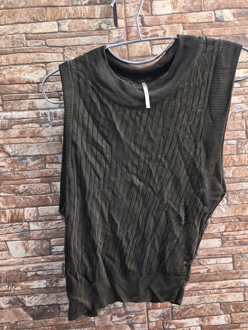 Free People Olive Ribbed Sleeveless Tank Top